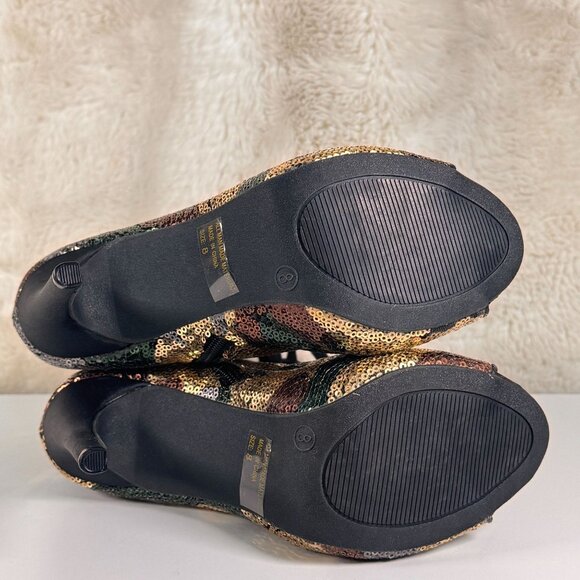 Sequin Camouflage Lace-Up Peep-Toe Ankle Boots With Side Zipper 8 - Picture 7 of 13